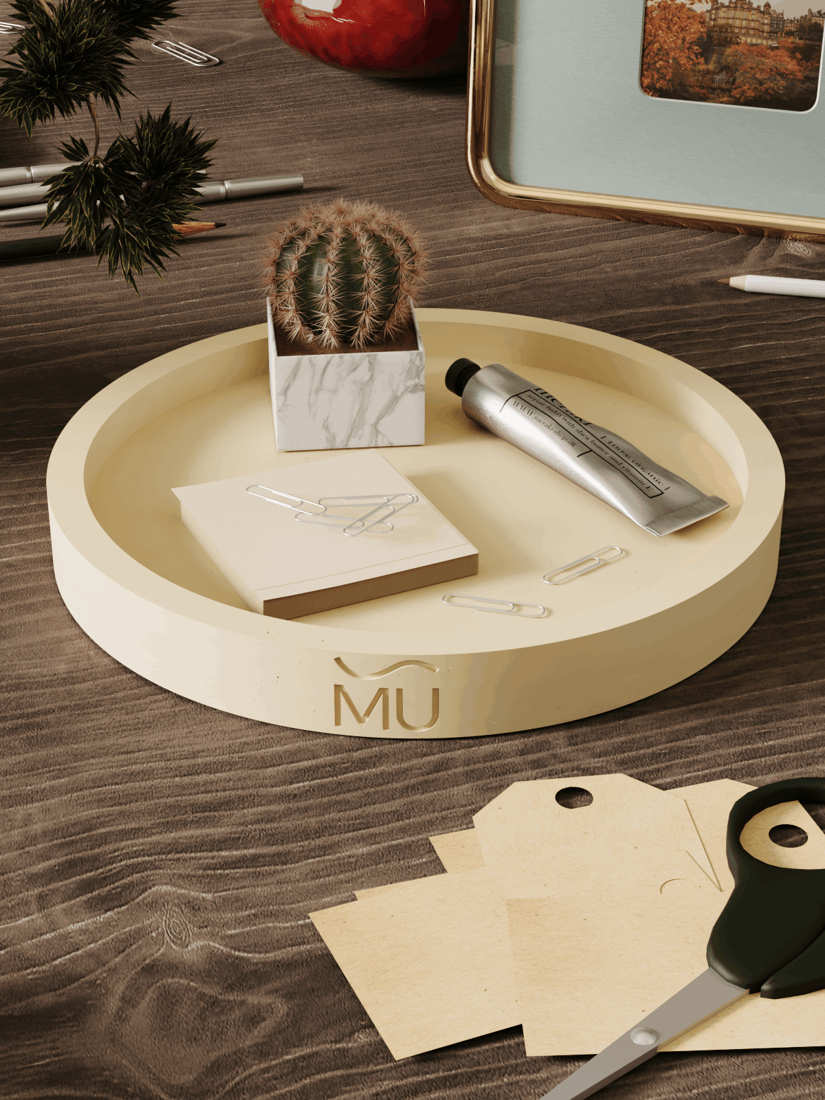 Декоративный поднос MUSKO HOME Lora L, 20x20 см, бетон, кремовый матовый