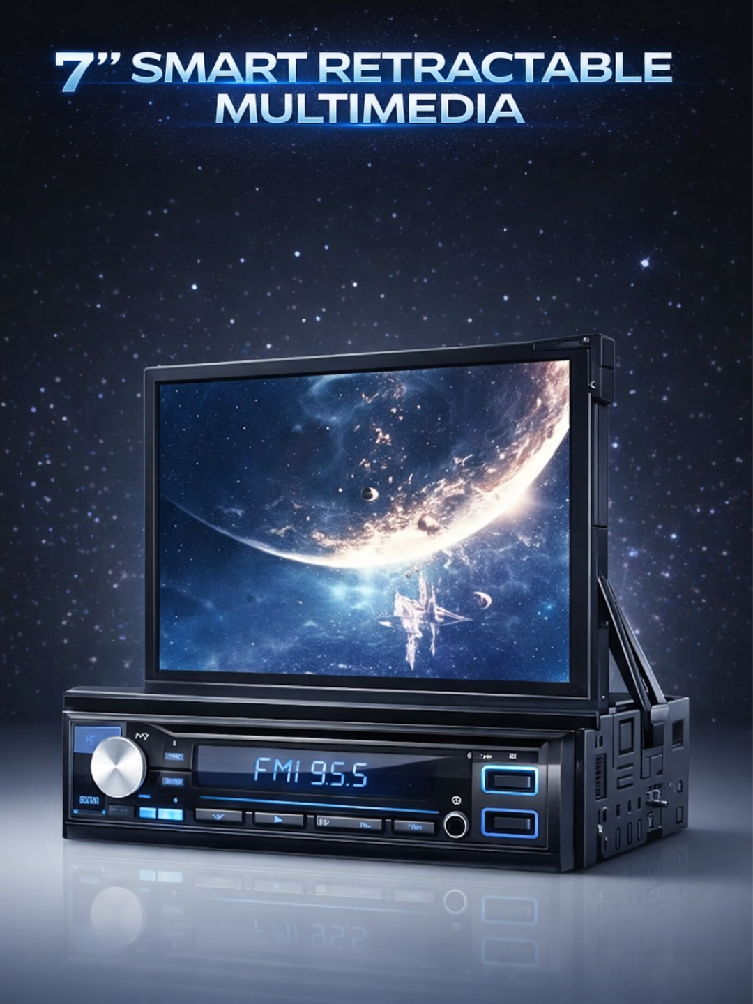 Автомагнитола 1DIN с выдвижным 7" экраном, Bluetooth, MP3, USB, TF, AUX, Hands-Free, сенсорный дисплей