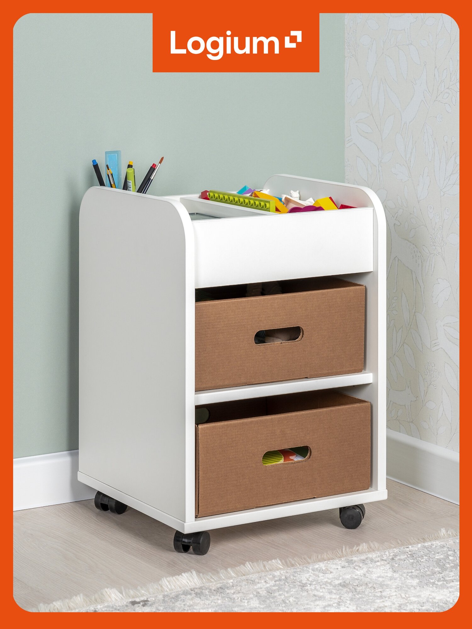 Тумба в детскую, на колесах, под письменный стол, для игрушек Топ 16.150 Белая