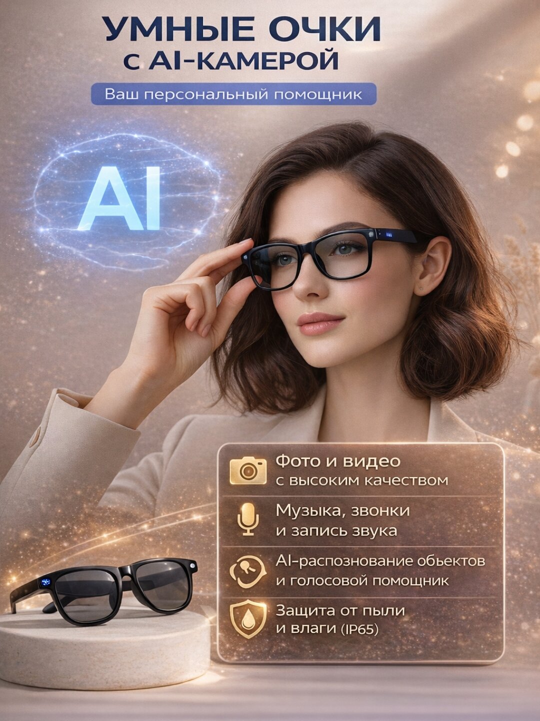 Умные очки Smart Glasses CY01 — Bluetooth гарнитура и солнцезащитные очки 2 в 1.