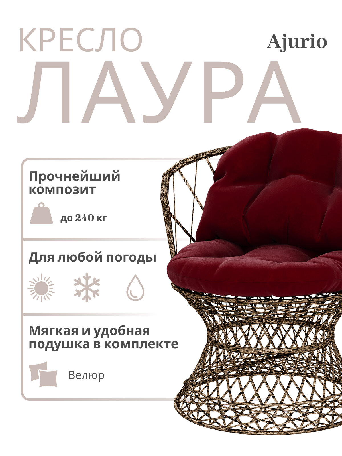 Всепогодное кресло садовое плетёное из ротанга для дома и дачи