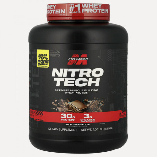 Изображение товара MuscleTech, Nitro-Tech®, сывороточный протеин, со вкусом молочного шоколада, 1,81 кг (4 фунта)