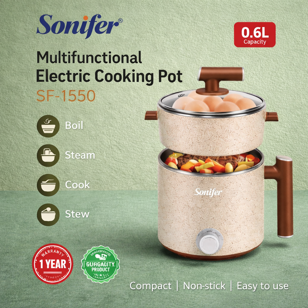 Sonifer SF-1505 Многофункциональная Электрокастрюля, Мини Мультиварка 0.5L, Электрическая Кастрюля Многофункциональная