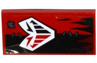 Tile 2 x 4 with White Mask and Dark Bluish Gray Patch and Stitches on Black / Red Halves Tattered Flag Pattern (Sticker) - Set 70316, 87079pb0325 Red U