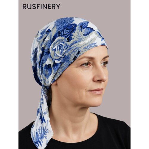 фото Бандана rusfinery базовая коллекция для девочек и женщин, размер 56-59, белый, голубой, серый