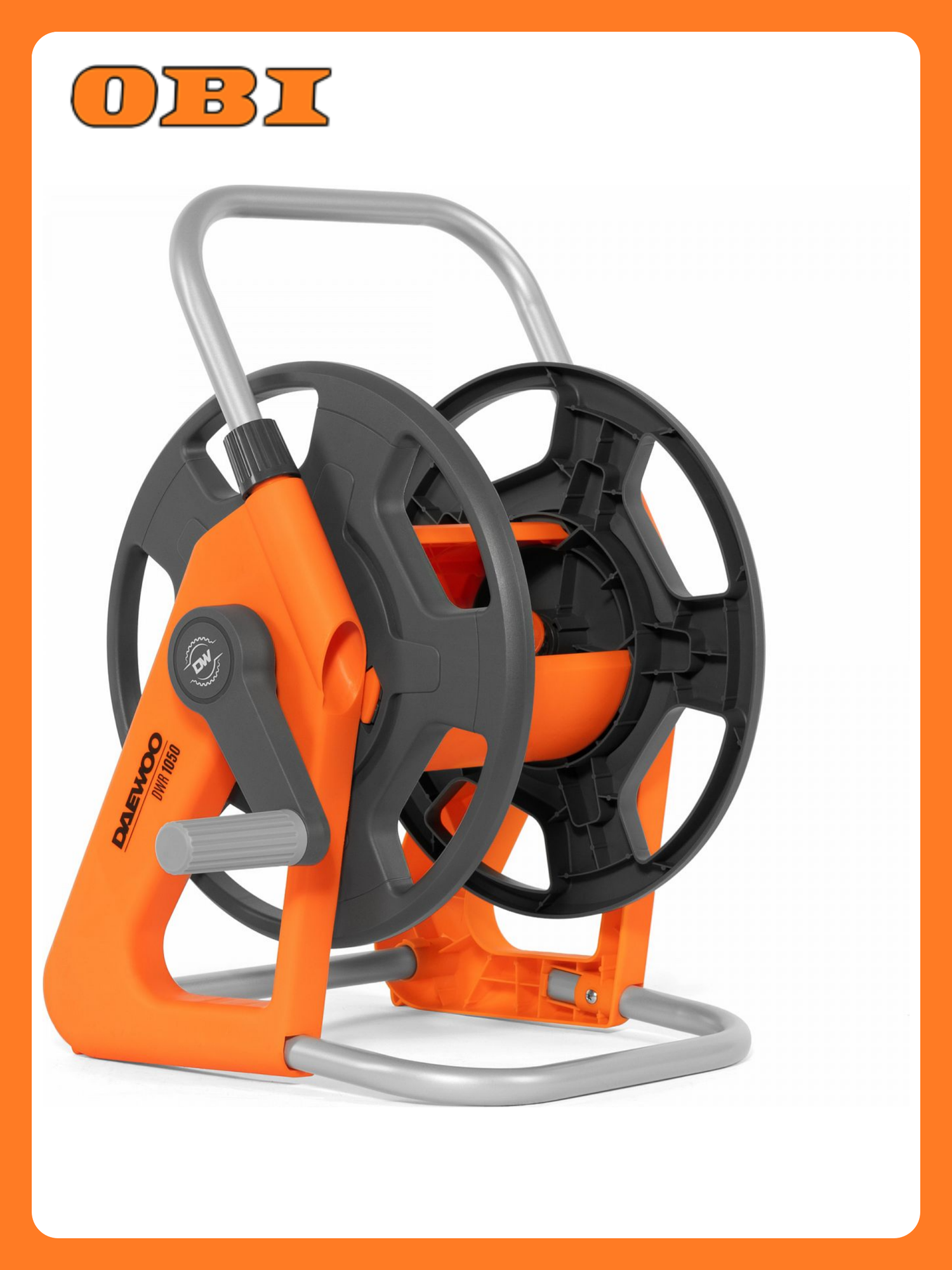 Катушка для шланга DAEWOO "DWR 1050" 50м ручная с ручкой оранжевая/серая