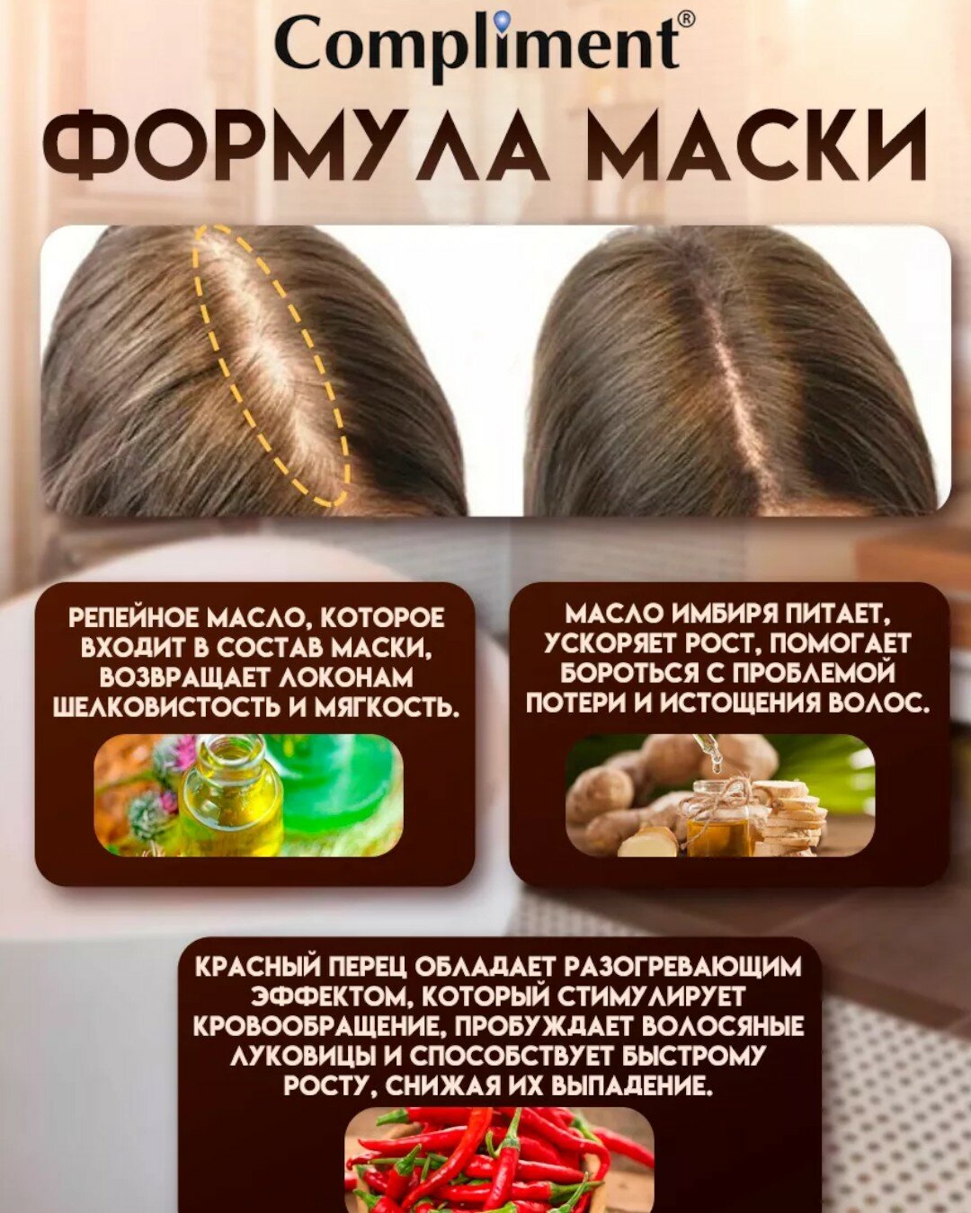 Маска для волос с перцем активатор роста Compliment Naturalis 500ml — фото 1