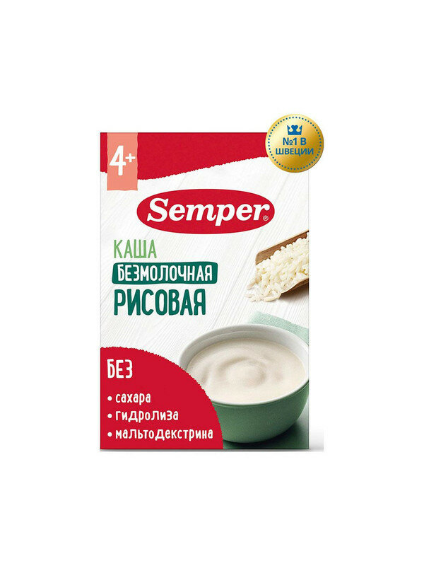 Каша Semper безмолочная рисовая 4м+ 180 гр