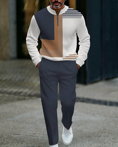 Изображение товара Мужской костюм с полумолнией, повседневный, универсальный, спортивный, осень/зима