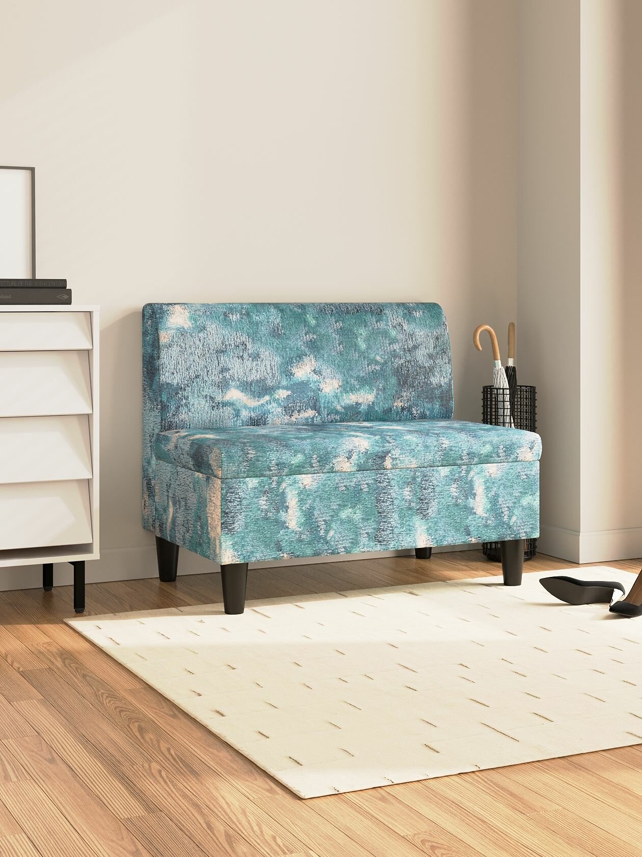 Диван прямой Элон на кухню в офис нераскладной на ножках с ящиком для белья 100х64.5х83 см Принт рогожка