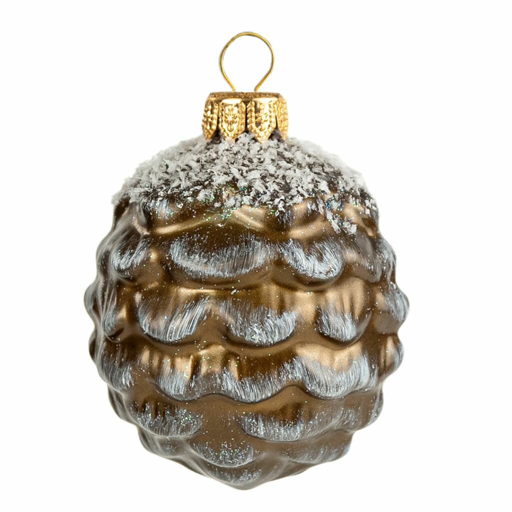 Елочная игрушка фигурка стеклянная "Шишка кедровая-7" д6,2см, h8см, ручная художественная роспись, подарочная упаковка