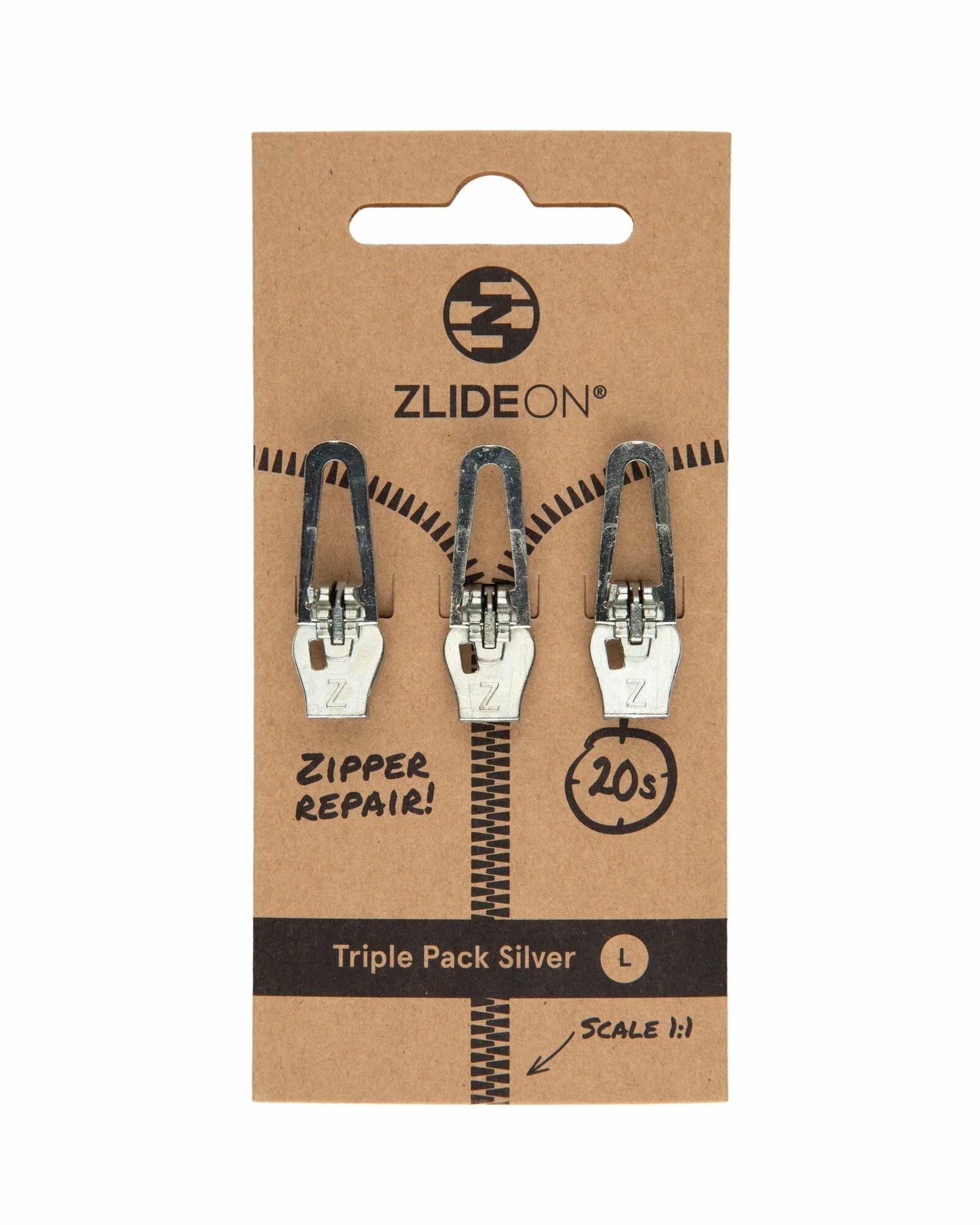 Набор из 3 бегунков для молний ZlideOn Triple Pack Zipper L (Silver)