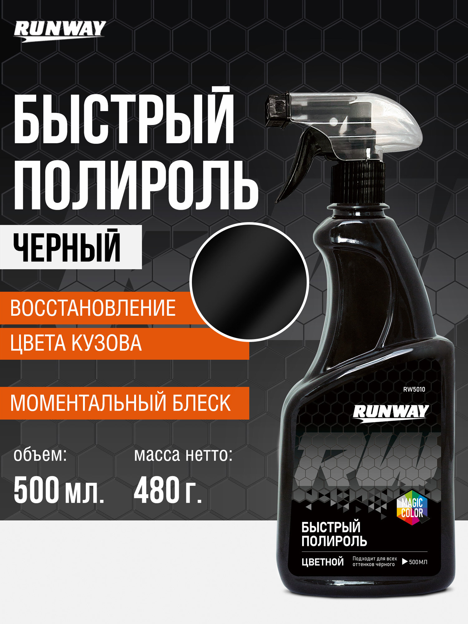 Быстрый полироль для автомобиля цветной - черный 500мл RANWAY