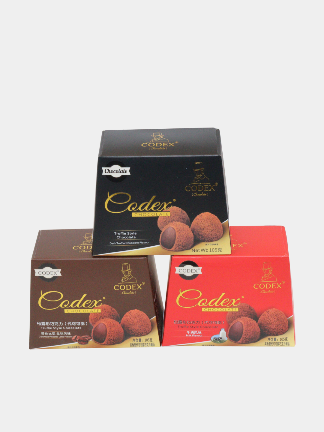 Шоколадные конфеты Codex с тремя вкусами: молочный, тёмный трюфельный шоколад, латте со вкусом колумбийской обжарки.