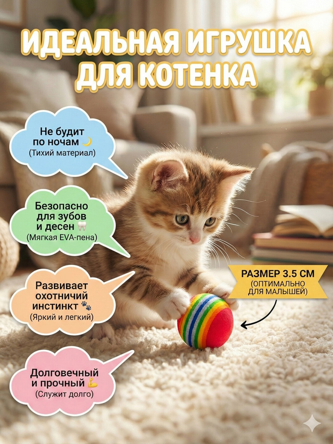 Игрушка для кошек, радужный мяч, полосатый, разноцветный, из пенопласта