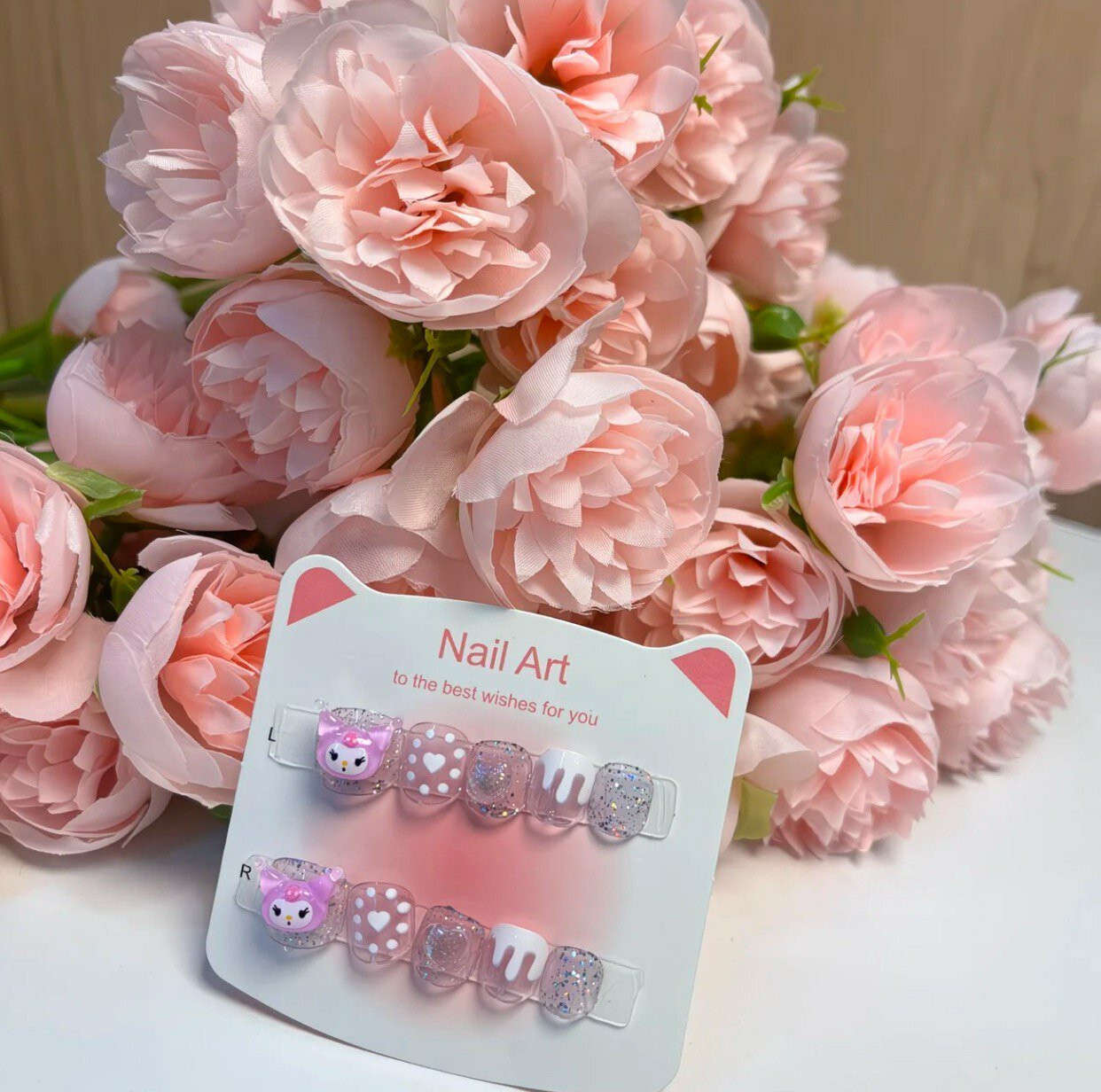 Накладные ногти для детей, 10 шт с клеевыми стиками, набор лавандовый