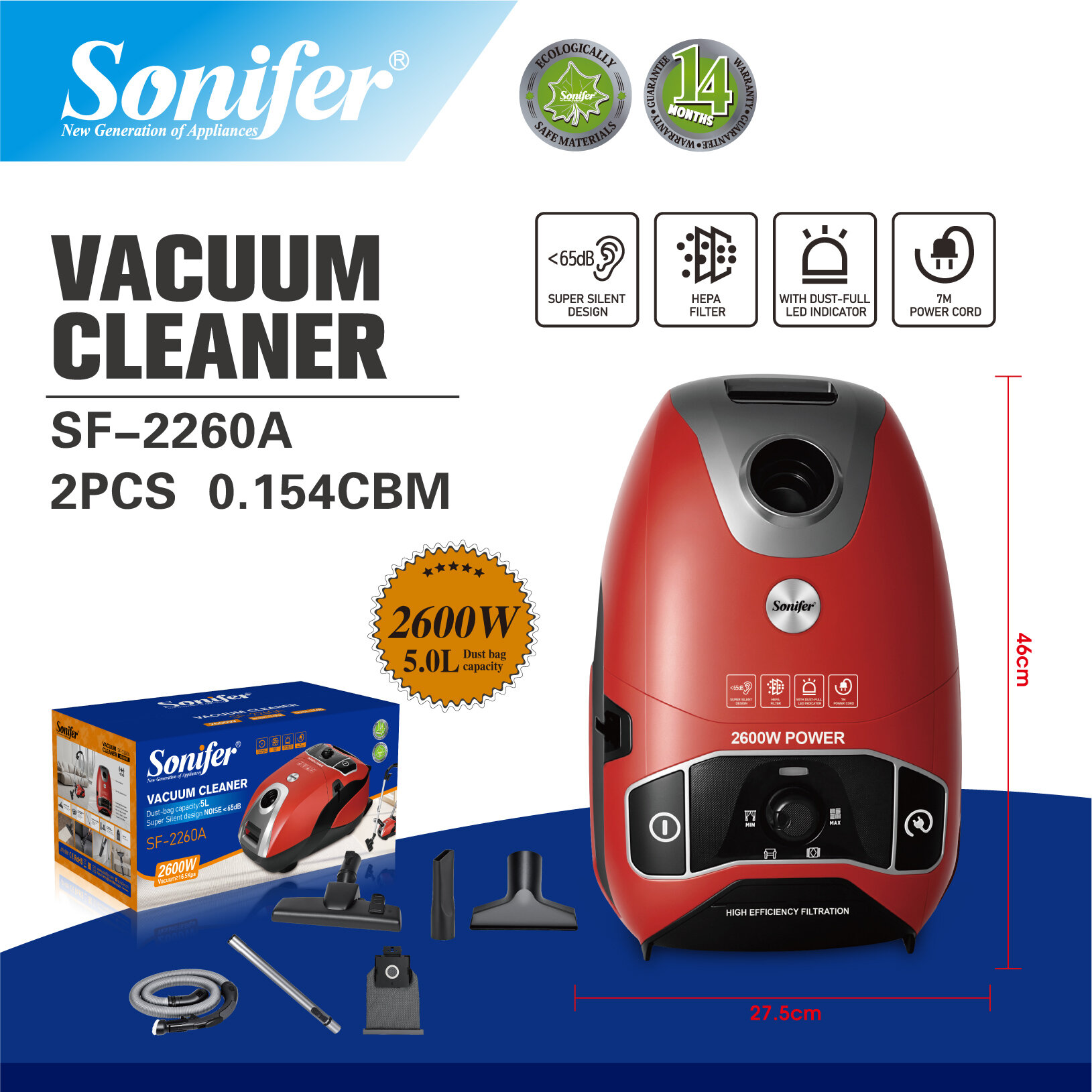 Sonifer SF‑2260 — это бытовой пылесос от бренда Sonifer, предназначенный для уборки дома