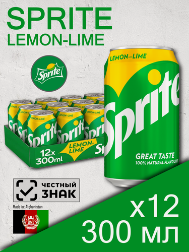 Изображение товара Sprite Lemon-Lime, 0.3 л, 12 шт, банка (газированный напиток Спрайт Лимон-Лайм, жб, классический)