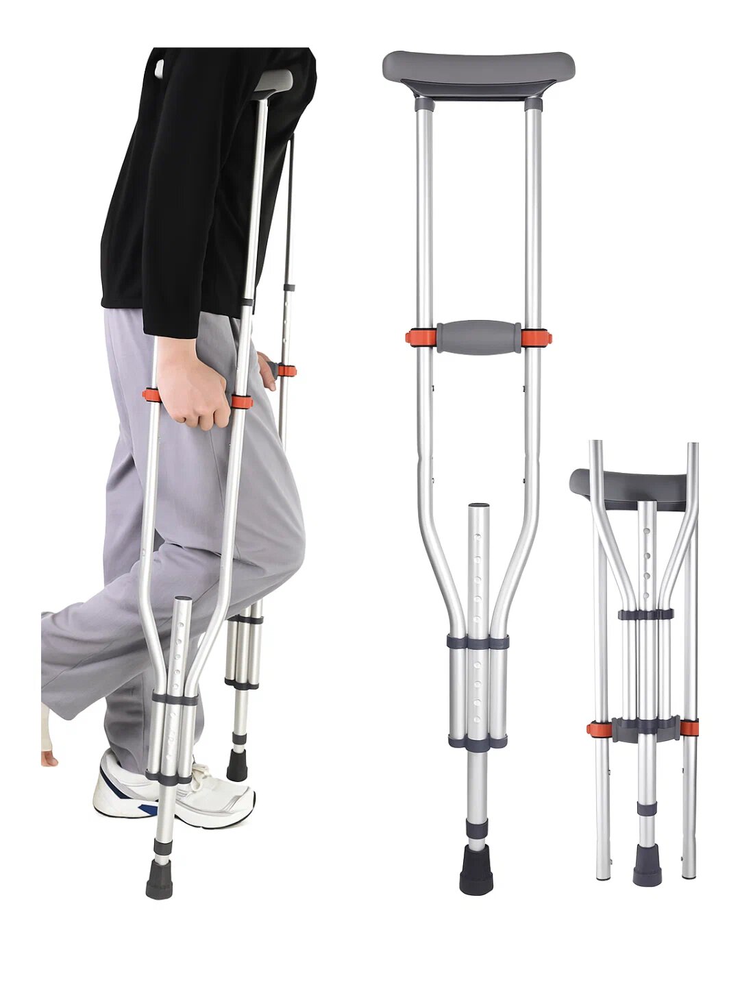 Костыль подмышечный, регулируемый, алюминиевый, складной, нагрузка до 100кг пара