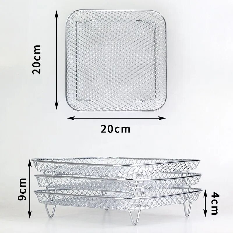 Решетка квадратная металлическая для гриля и аэрофритюрницы, 20x20 см, нержавеющая сталь, серебристая