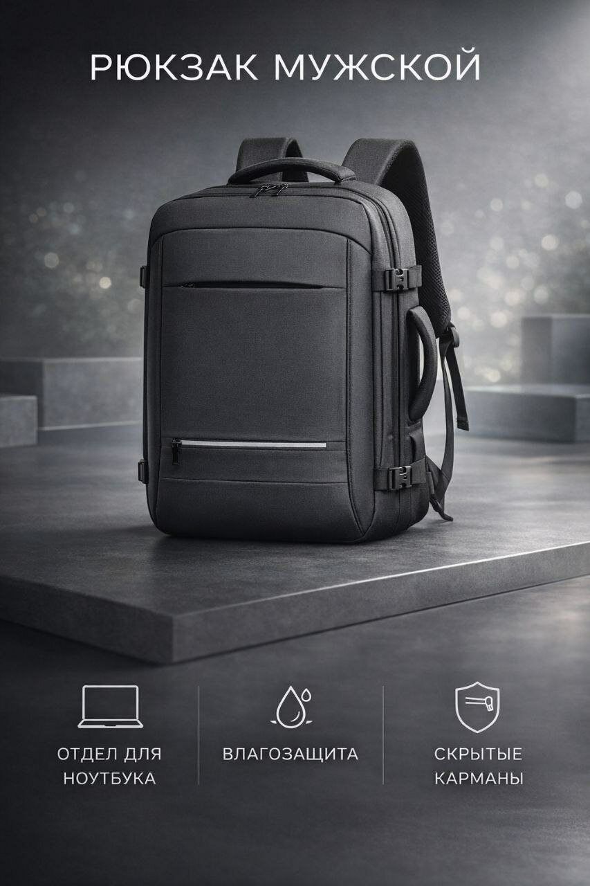Рюкзак городской мужской с отделением для ноутбука, цвет черный