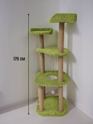 Изображение товара Игровой комплекс для кошек Моя Котя "Свистать всех наверх!", ковролин оливковый и джут