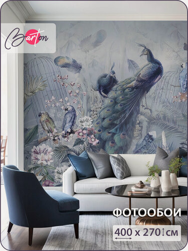 Изображение товара Фотообои на стену флизелиновые 3d Цветы Птицы Павлин 400х270 см Bartonwall M205