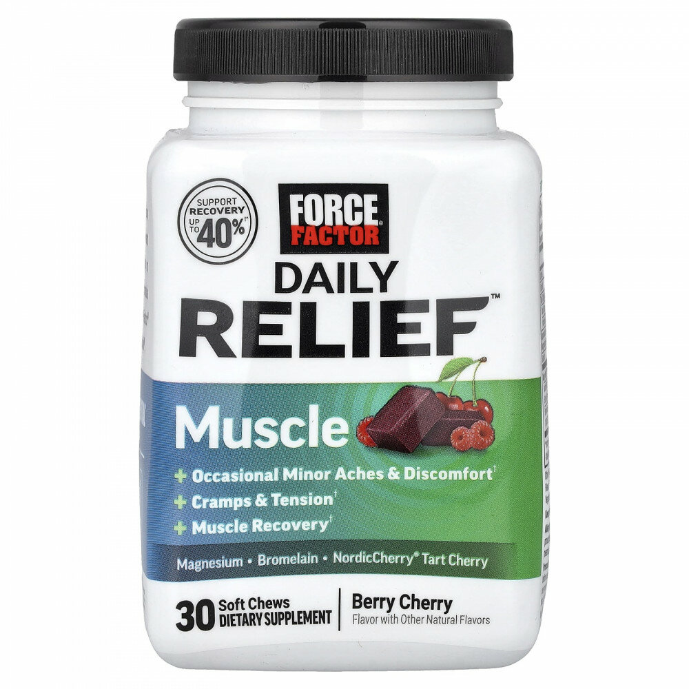Force Factor, Daily Relief™, мышцы, со вкусом ягод и вишни, 30 жевательных таблеток