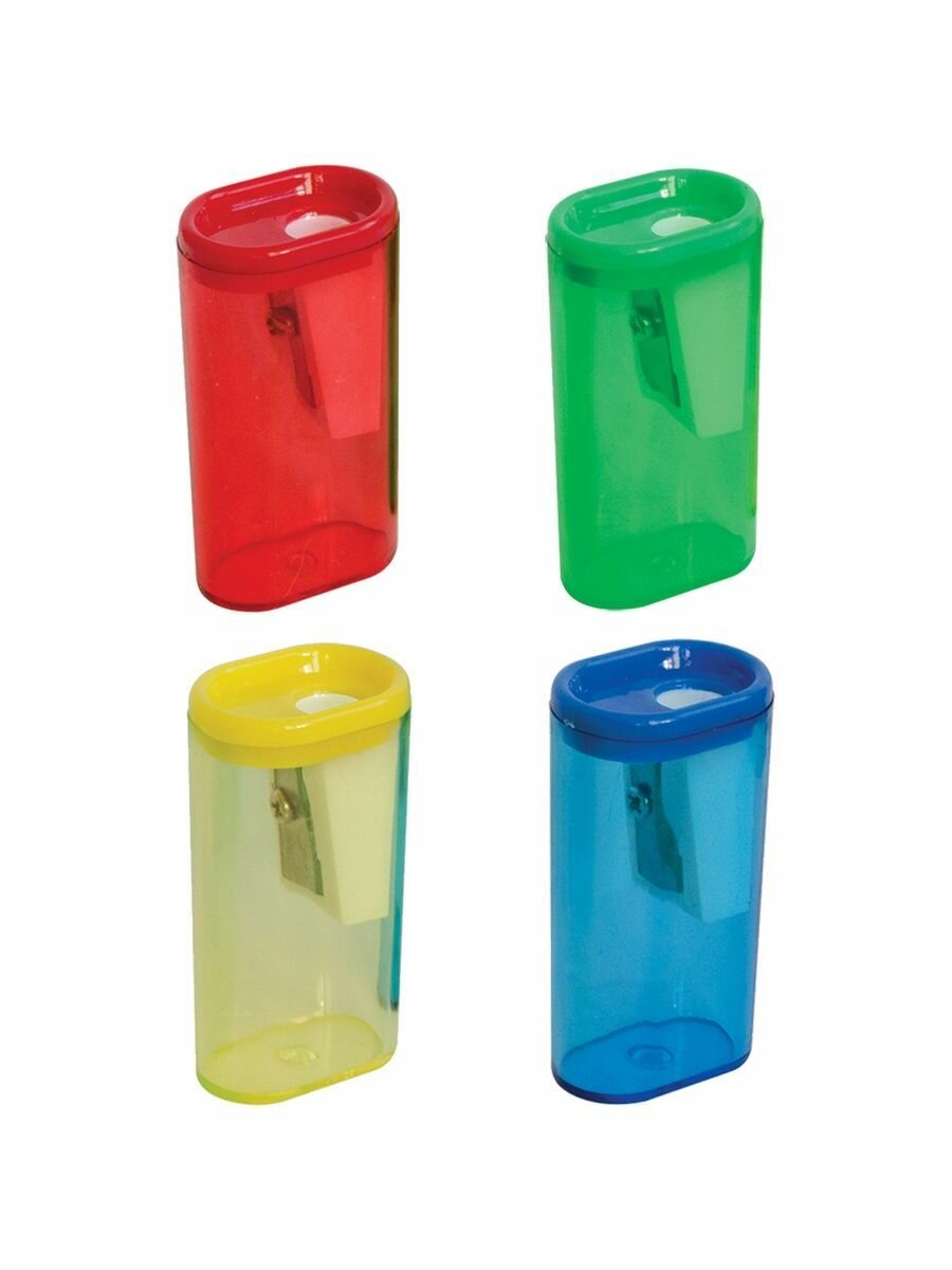 Точилка пластиковая 1 отверстие, контейнер, ассорти (12 шт), SH2115_1873