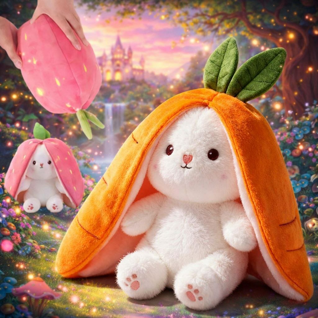 Мягкая игрушка плюшевый зайка в морковке, кролик в клубничке