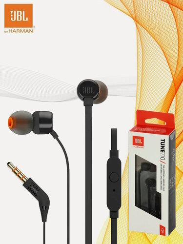 Изображение товара Наушники внутриканальные JBL T110 с микрофоном, 3.5 мм, черный (JBLT110BLK)