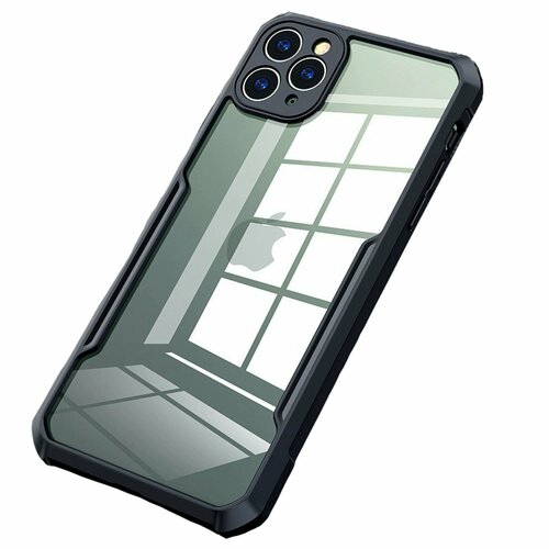фото Противоударный усиленный ударопрочный чехол-бампер-пенал для iphone 12 pro max прозрачный черный mypads