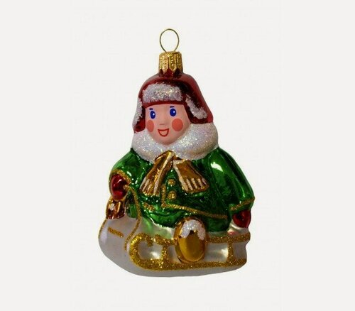 Изображение товара Елочная игрушка фигурка "Мальчик на санках"