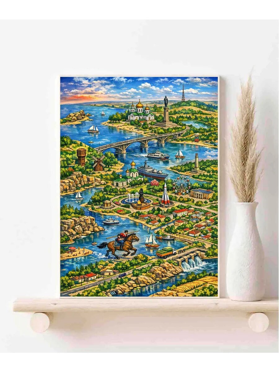 Камышин, Россия, Fantasy MapКарта, Плакат 30x42см