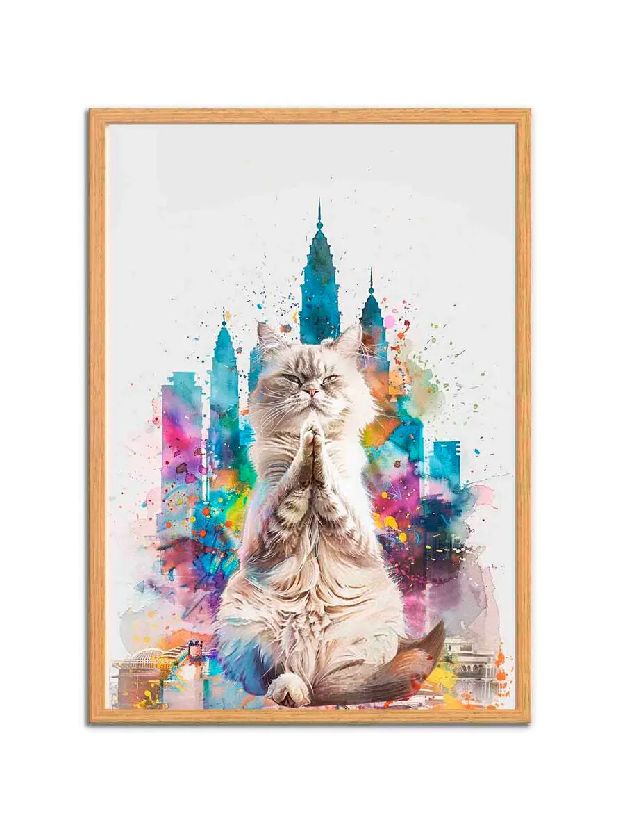 Персидская кошка занимается йогой 3, Плакат 30x42см