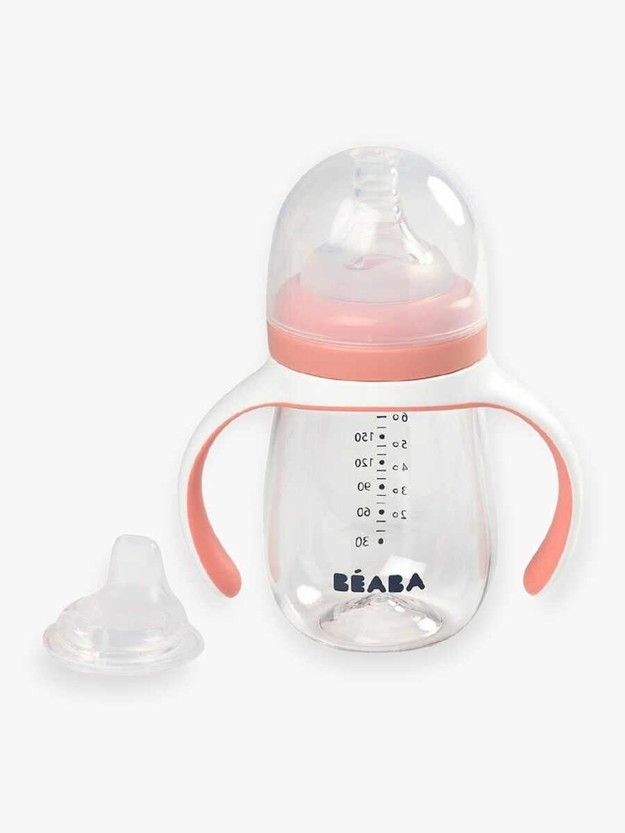 BEABA поильник детский 210 мл. с двумя насадками в комплекте, поильник непроливайка с соской и силиконовым носиком, бутылочка для кормления