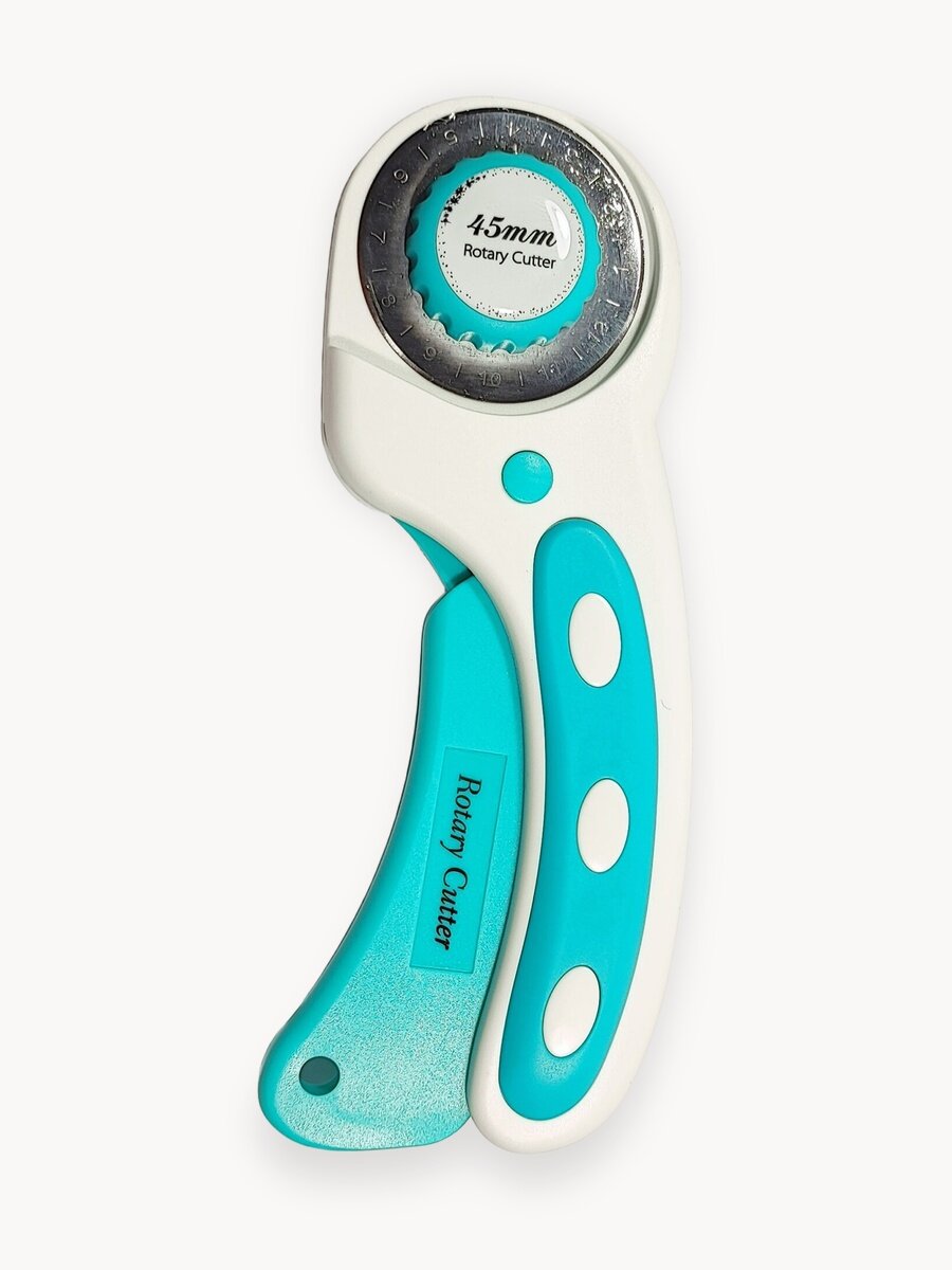 Раскройный нож дисковый. Роликовый нож Style с рукояткой. Лезвие 45 мм. Для резки ткани, бумаги, кожи. Бирюзовый