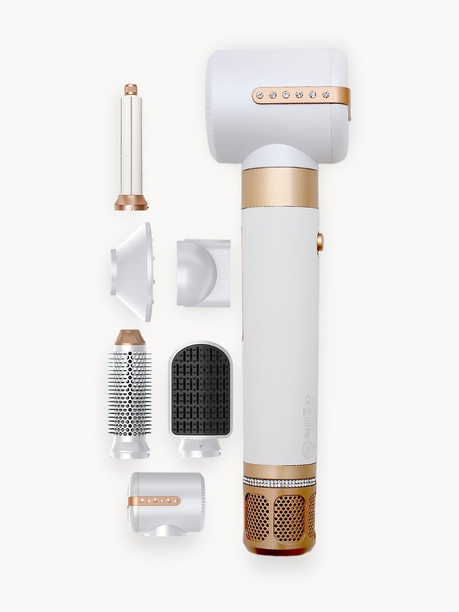 Фен-стайлер Welleya, 7 насадок, вращение шнура, мощность 1300Вт, белый