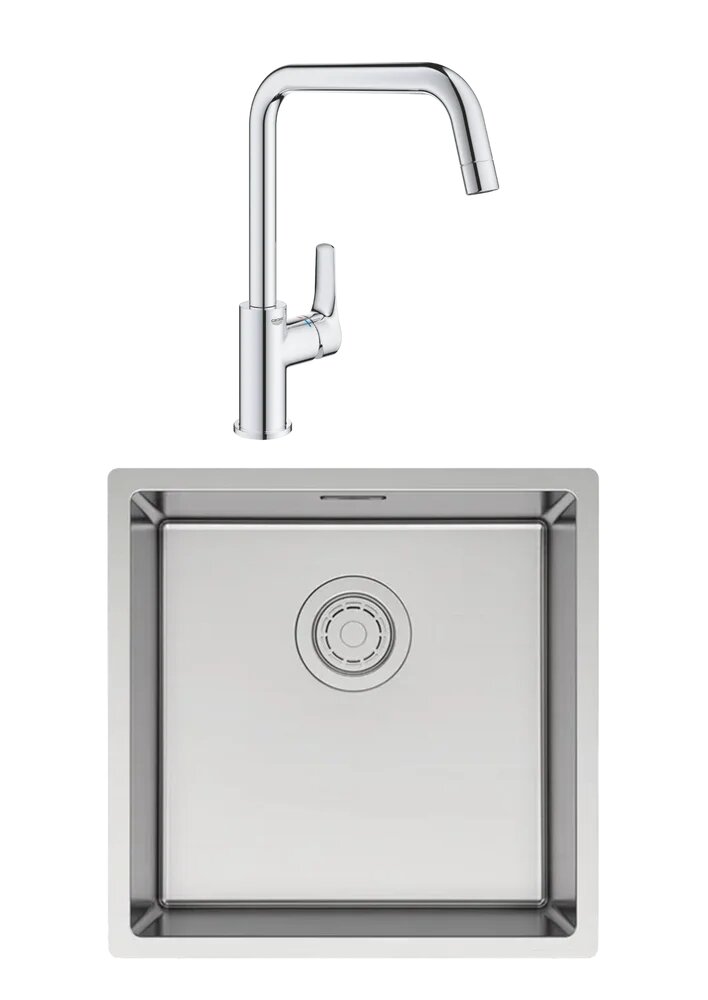 Комплект Мойка Paulmark Lassan LA44-BS 44x44, сталь, нержавеющая сталь / Смеситель Grohe Eurosmart 30567000 глянцевый хром