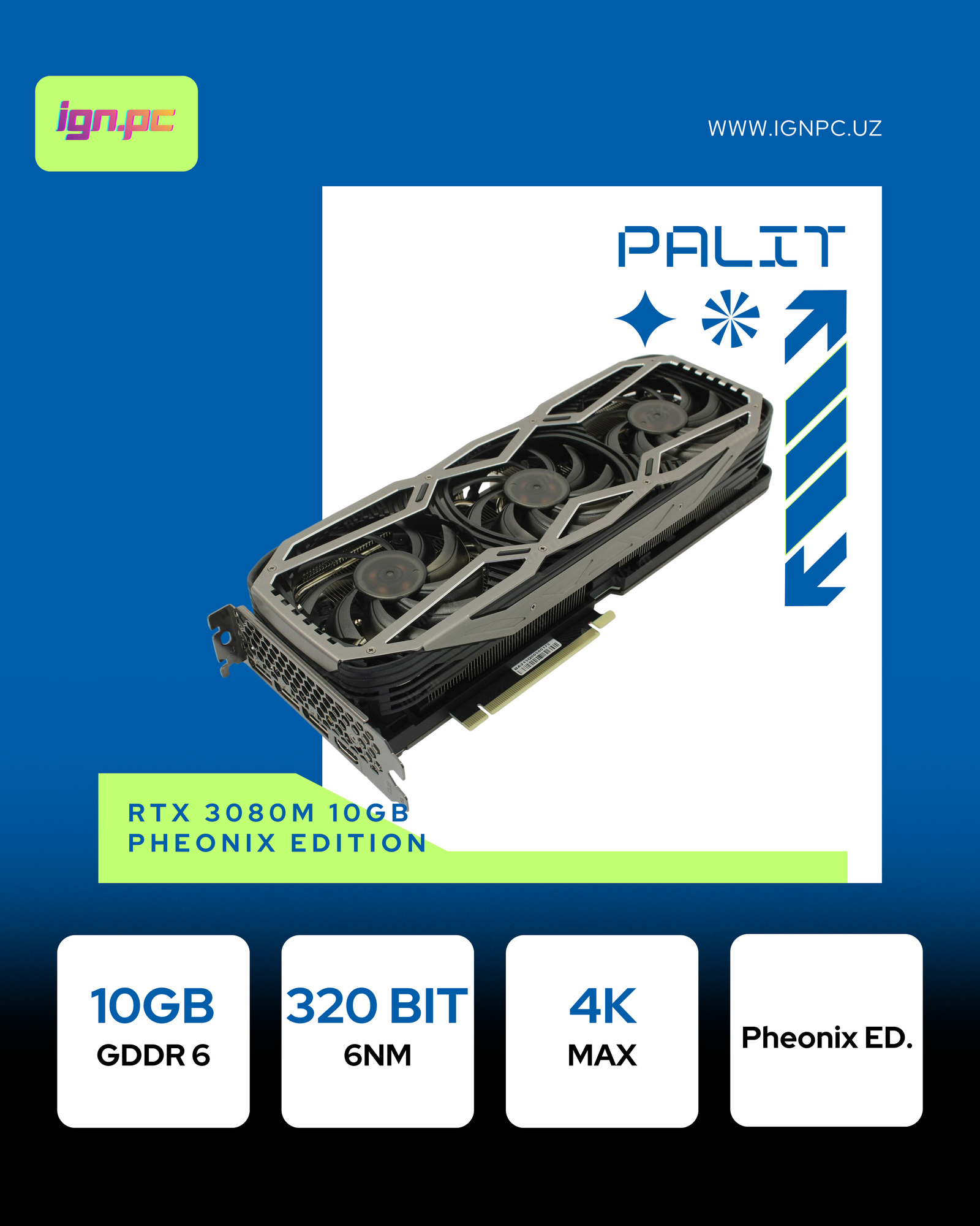 Видеокарта Palit GeForce RTX 3080 M Phoenix Edition, 10 ГБ, GDDR6X