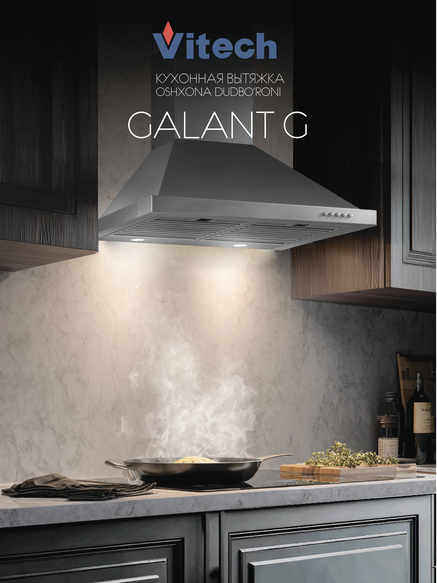 Вытяжка кухонная купольная Vitech Galant G - 60 см, 610 м³/ч, LED 2×5 Вт, 3 скорости, кнопочное управление