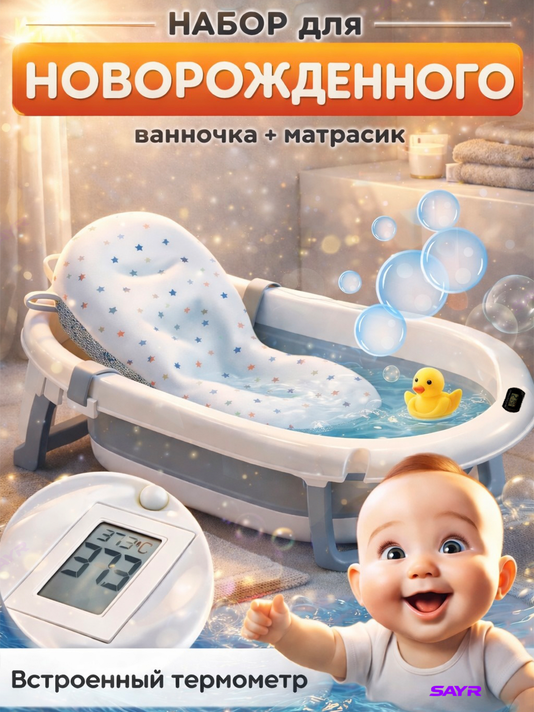 Набор для купания "Baby's Bath", пластик, текстиль, ванночка + матрасик