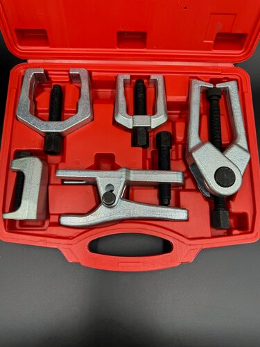 Изображение товара Набор съемников шаровых опор и рулевых тяг 5 предметов/Набор съемников рулевых и шаровых соединений с изменяемой высотой