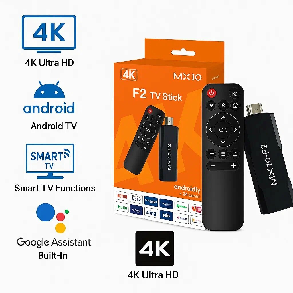ТВ-приставка "Express 8K+" MX10, 4K, Android TV, Wi-Fi, Bluetooth, пульт ДУ, оранжевая