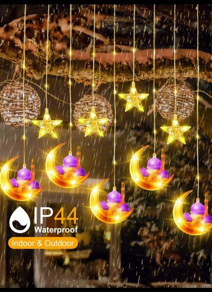 Светодиодная гирлянда Рамадан Луна и Звезда – LED штора, IP44, для дома и улицы