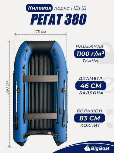 Изображение товара Надувная, под мотор, килевая лодка из ПВХ для рыбалки Regat (Регат) 380 НДНД