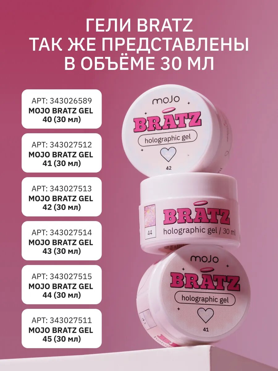 Гель для ногтей Mojo Bratz Gel 41, укрепляющий, молочный, 15 мл — фото 6