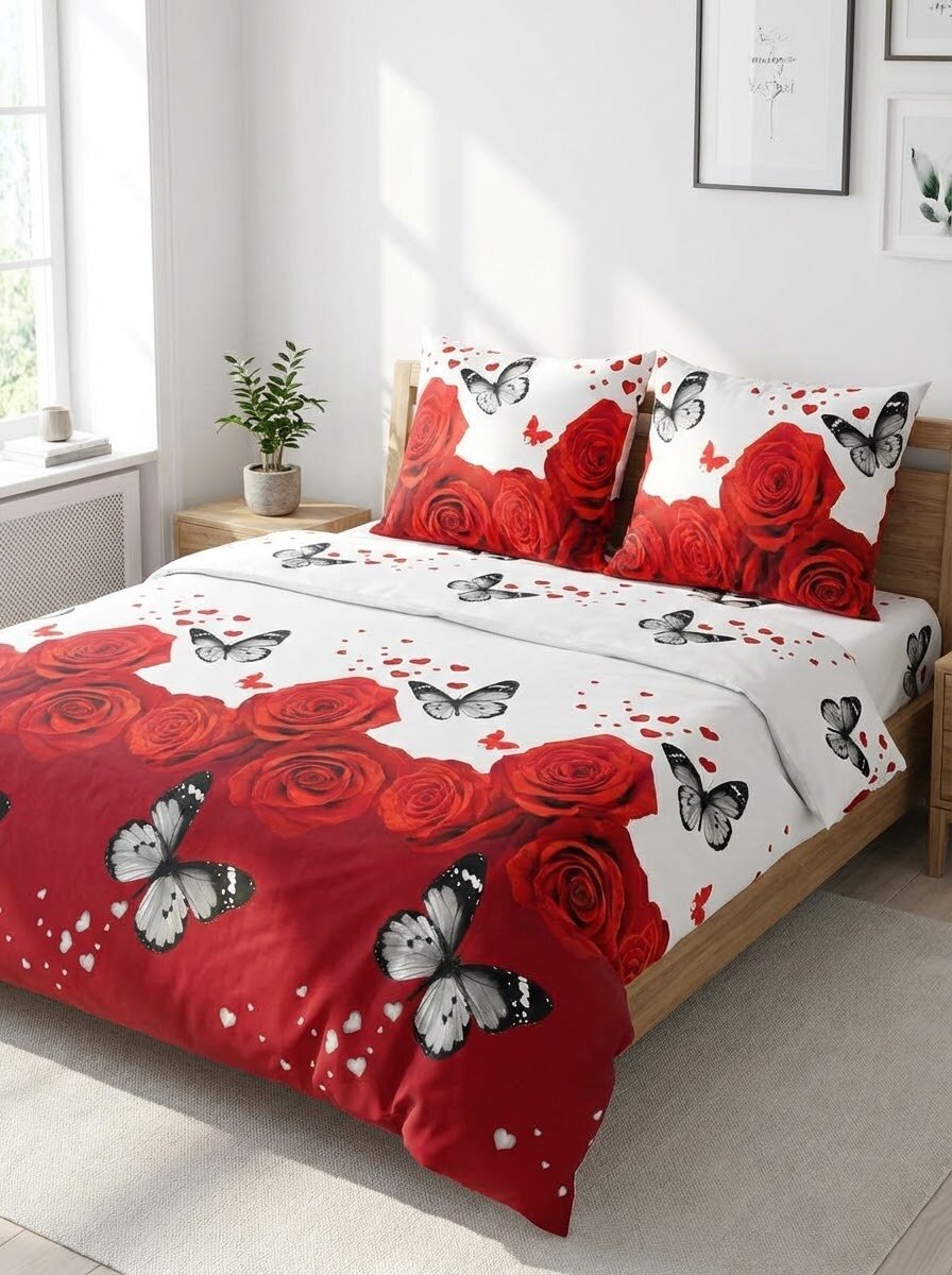 Постельное белье "Евро", плант, простыня 200x220см, наволочки 50x70см