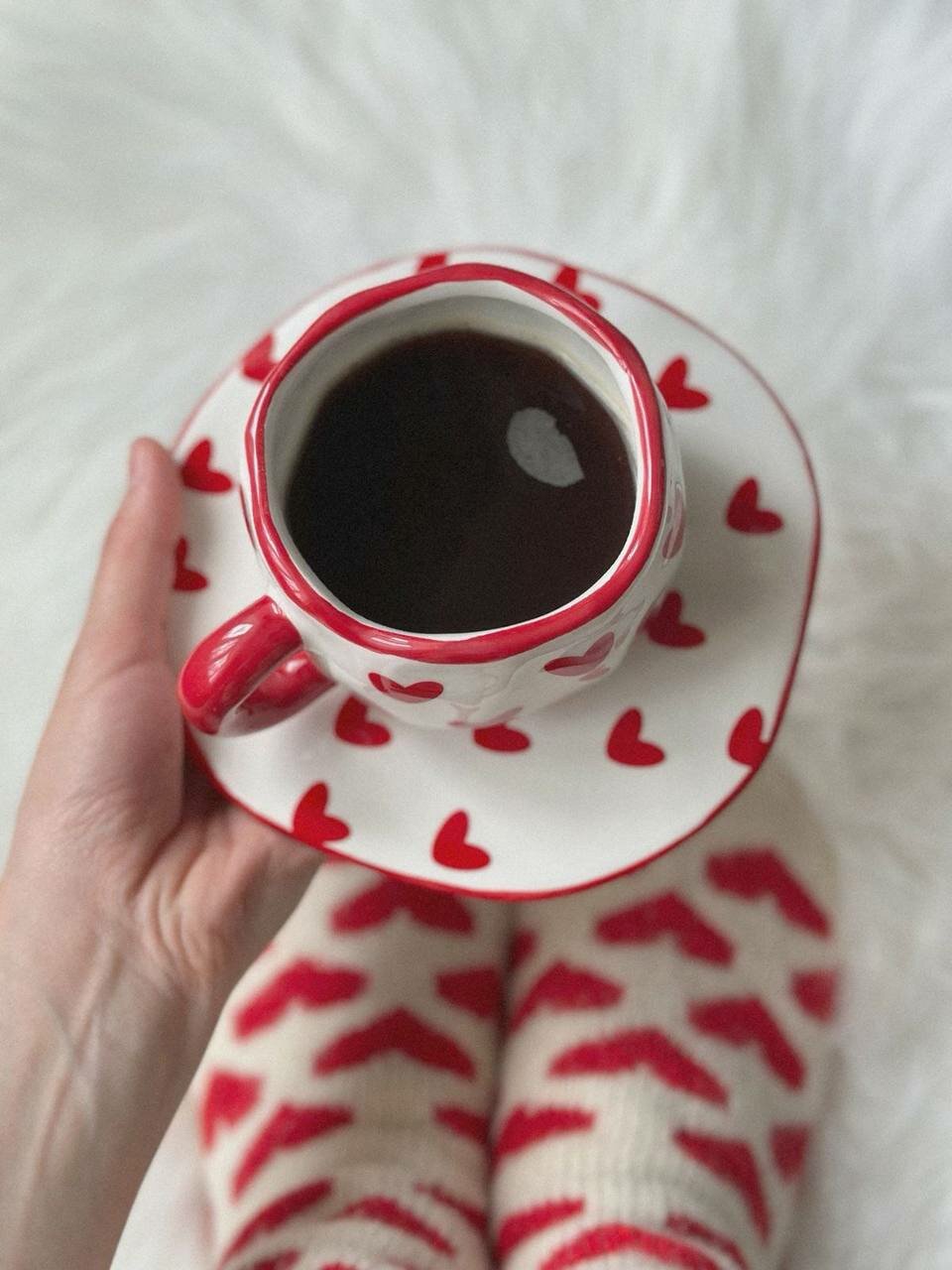 Чашка "Сердечки", фарфор, цвет белый с красными сердечками, 280мл — фото 1