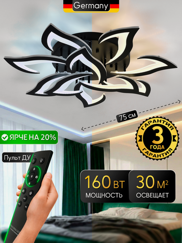 Изображение товара Светодиодная люстра с пультом ДУ 160W, черный, LED